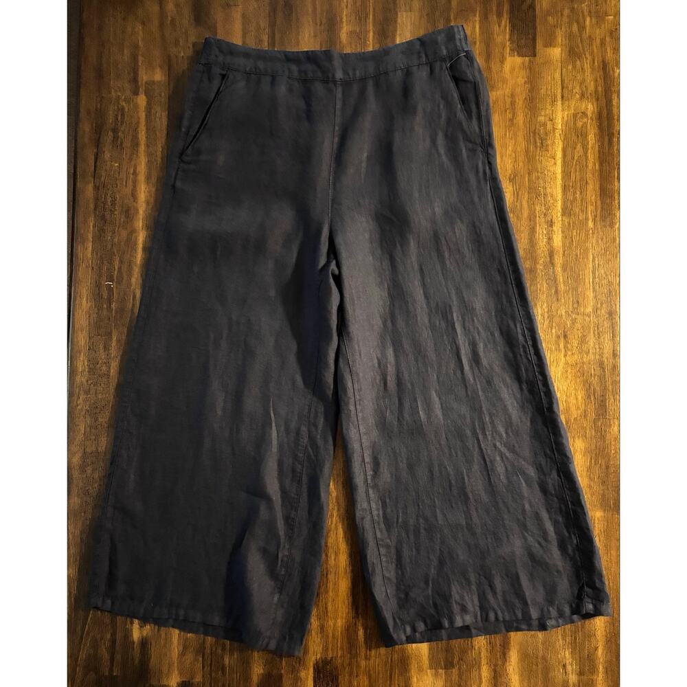Tahari Women’s XL Pants 32 x 24 100% Linen Pull On Wide Leg Cropped High Rise